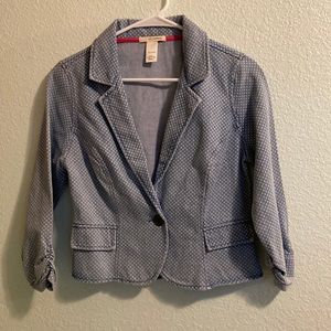 Women’s short, light blue polka dot jean jacket size S